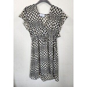 Vintage Chesley Dress M Sheer Polka Dot Black Tan Flutter Sleeve Made USA
